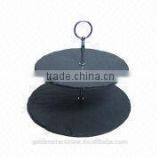 2 Tier Slate Serving Stand With Chrome Handle/Hot Selling Slate 2 Tier Cake Stand, CupCake, Muffin, Dining Room, Kitchen Display thumbnail-2