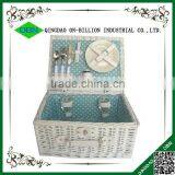 Mini white wicker 100% hand woven willow picnic basket for 2 person