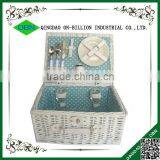 Mini White Wicker 100% Hand Woven Willow Picnic Basket for 2 Person thumbnail-1