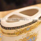 Classic European Baroque Style Ceramic Bath Accessories Set 6 Pcs in Fancy Golden and Blue, Liquid Soap Dispenser BF12-03254h thumbnail-5