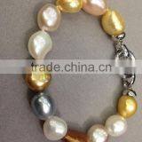 14k White Gold 6-7 mm Multicolor Rice Shape Freshwater Pearl Bracelet thumbnail-1