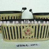 Stripe Metal Garden Flower Oval Pot With Handle thumbnail-1