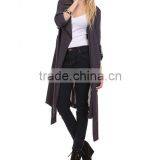 Fashion Modern Apparel Women Trendy Turkey 3/4 Sleeve Plain Spring Winter Coat Charcoal Sheer Trench Long Coat thumbnail-5