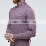 High Quality Custom Long Sleeve Button Placket Men's Polyester Viscose Stretch Knit 200g Slim Fit Casual Purple Polo Shirt thumbnail-3