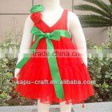 Solid Color Red Chiffon Baby Dress Cutting With Rose Flower