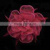 Wedding Party Brooch Polka Fabric Flower Brooches Organza Feather Flower Hair Flower Clip thumbnail-3