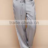 OEM Service Women Grey Satin Sleepwear Appeal Silk Pyjama Long Sleeve Blouse With Long Pants White Piping thumbnail-3