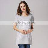 Pregnant Woman Nursing Clothes for Breastfeeding White and Gray Strips Tops Wholesale Maternity T-shirts thumbnail-5
