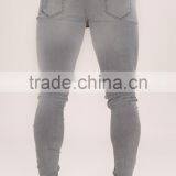Slim Fit Straight Cut Gray Knee Ripped Acid Wash Low Rise Casual Jeans Trousers for Men thumbnail-2