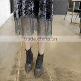 Velour Slip Mid-calf Lace Patchwork Ladies Spring Summer Dresses thumbnail-5