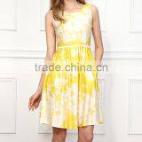 Hot Sale Women Dresses With Yellow Floral Sleeveless Fit And Flare Dress Women Flower Dress Women Wear GD90426-38 thumbnail-1