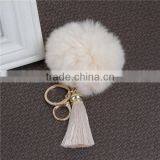 Gold Plated Off-white Angora Pom Pom Ball Rayon Tassel Keychain & Keyring thumbnail-2