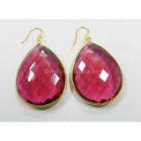 Pink Tourmaline Hydro (29) Bezel Setting 18*25mm Pear Gold Plated Silver Earring thumbnail-1