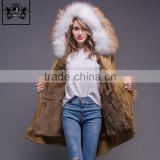 Winter Genuine Fur Lined Custom Parka Jacket Fashion Real Fur Fishtail Parka with Fur Hood