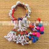Gypsy Pom Pom Bracelet, Old Banjara Shell Bracelet - Vintage Beaded Pom Pom Bracelet thumbnail-3