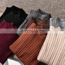 Men Cable Knit Half High Collar Cashmere Wool Sweater thumbnail-5