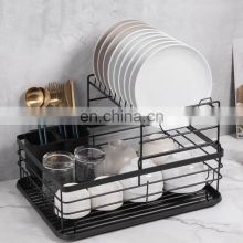 Hot Selling Double-Layer Kitchen Decoration Rack Black And White Metal Tableware Storage Rack Metal Dish Drying Rack