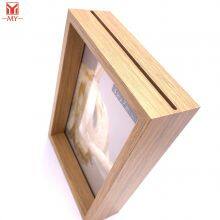 Wood Grain Finish Double Sided Glass Photo Square Picture Frame thumbnail-5
