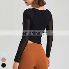 Custom Quick Dry Tshirt Breathable Mesh Square Neckline Sports Tops Women Long Sleeve Design Yoga T Shirt With Fixed Padded thumbnail-4