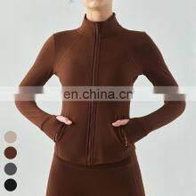 Подгоняемый тонкий пуховик, теплый плащ для занятий в зале, спортивный костюм с молнией, длинные рукава с отверстиями для пальцев, спортивный куртка для женщин, йога-куртка thumbnail-1