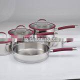 5pcs Stainless Steel Heat-resistance Cooking Set Pot and Pan Colorful Silicone Handles