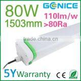 CE and RoHS Approved 1.5m 5ft 80w Linear Led Tri-proof Lighting With IP65 -20 to 45 C