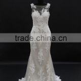 New fashin trend! Elegant french lace mermaid long train sexy low back sand color wedding dress 2016