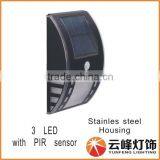 3 LED Stainless Steel Motion Sensor Solar Wall Light Outdoor LED Solar Wall Light PIR