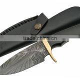 A MARVELOUS BUFFALO HORN HANDLE DAMASCUS STEEL HUNTING KNIFE thumbnail-1