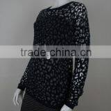 Womens' Round Neck Long Sleeve Pullover Knitted Sweater With Burn Out Print thumbnail-2