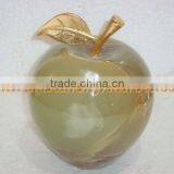PAKISTAN SUPPLIER WHOLESALE 2017 NATURAL STONE ONYX APPLE WITH BRASS LEAF HANDICRAFTS thumbnail-6