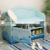 Mediterranean Style Shoe Cabinet, Sailing Boat Handpainting Changing Chair, Solid Wood Chair for Changing Shoes (BF01-X1158) thumbnail-3
