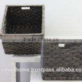 Square Black Water Hyacinth Basket With Handles thumbnail-1
