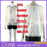 Fashion Beaded Neckline Design Sleeveless Embellished Women Lace Beaded Top