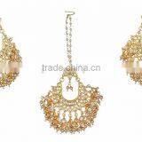 Kundan Jadau Earring Tikka Gold Plated Chand Bali Set thumbnail-1