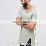 China Suppliers Custom Men Summer Fashion 100% Cotton Raw Scoop Neck Split Hem Long Line T-shirt thumbnail-4