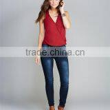 Chiffon Red Deep v Neck T Back Vest Lace Racerback Tank Top thumbnail-2