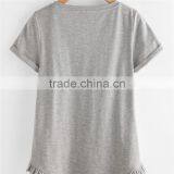 Plain White and Grey Pure Cotton Roll Cuff Ruffle Trim Slub T-shirt thumbnail-6