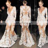 Women's Floral Lace Vintage Long Sleeve Evenning Gown Maxi Fromal Long Prom Dress thumbnail-2