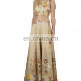 Golden Beige Lengha Set With Mirror Work thumbnail-2