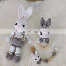 Handmade Crochet Bunny Rattle and Personalized Pacifier Holder Set Newborn Natural Organic Toys Vietnam Supplier Cheap Wholesale thumbnail-1