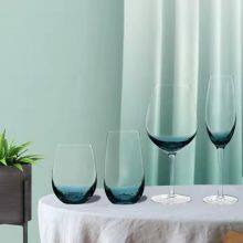 Handmade Blue Stemless Crackle Wine Glasses Cups Large Crystal Red Wine Tumblers Aesthetics Glassware thumbnail-1