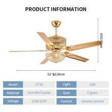 LED Light Gold Ceiling Fan Elegant Iron Blades Ceiling Fan With LED Light and Remote Control thumbnail-5