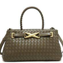 Fashion Minimalist Woven Shoulder Bag Solid Color Gold Belt Buckle Large Capacity PU Magnetic Snap Adjustable Strap for Commute thumbnail-3