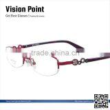 Fashion Style Women Metal Half Frame Eyeglasses Frame With Pattern Temple With Clear Lenses thumbnail-1
