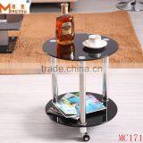 2 Tiered Black Tempered Glass Coffee Table Side Table