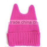 Top Quality Cat Ear Knitted Hat, Knit Slouchy Beanie Hat, Knit Hat With Ball Top thumbnail-1
