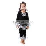 2016 Wholesale Children's Boutique Clothing Black Ruffle Cotton Outfits For Baby Girls