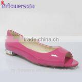 Wholesale High Quality Pink Open Toe Patent Leather Flat Women's Shoes thumbnail-2