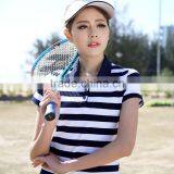China Factory Women Cotton Blank Polo T-shirt With Stripe thumbnail-3